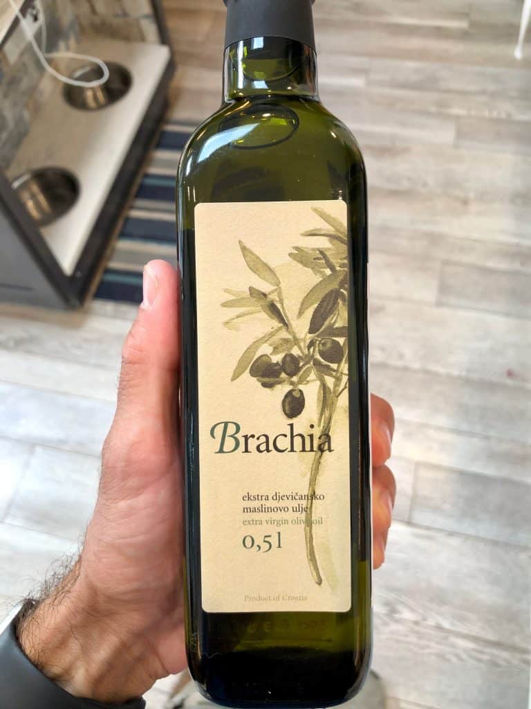 A bottle of Brachia olive oil