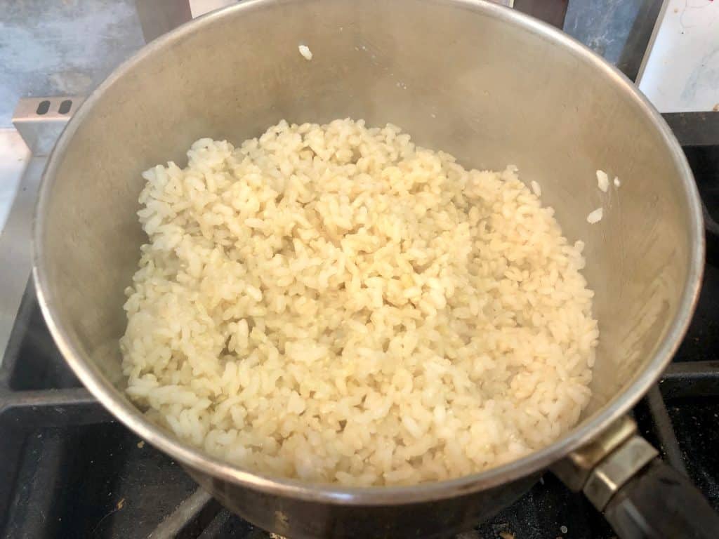 Brown rice in a pot