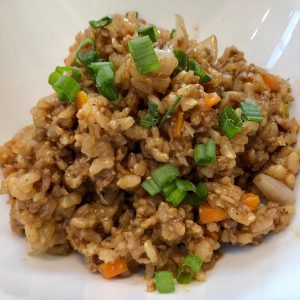 Spicy ground pork with brown rice