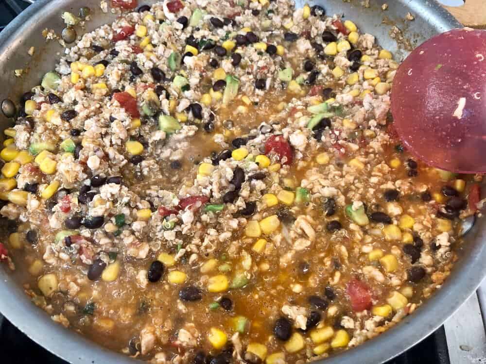 Mexican ground chicken and quinoa cooking