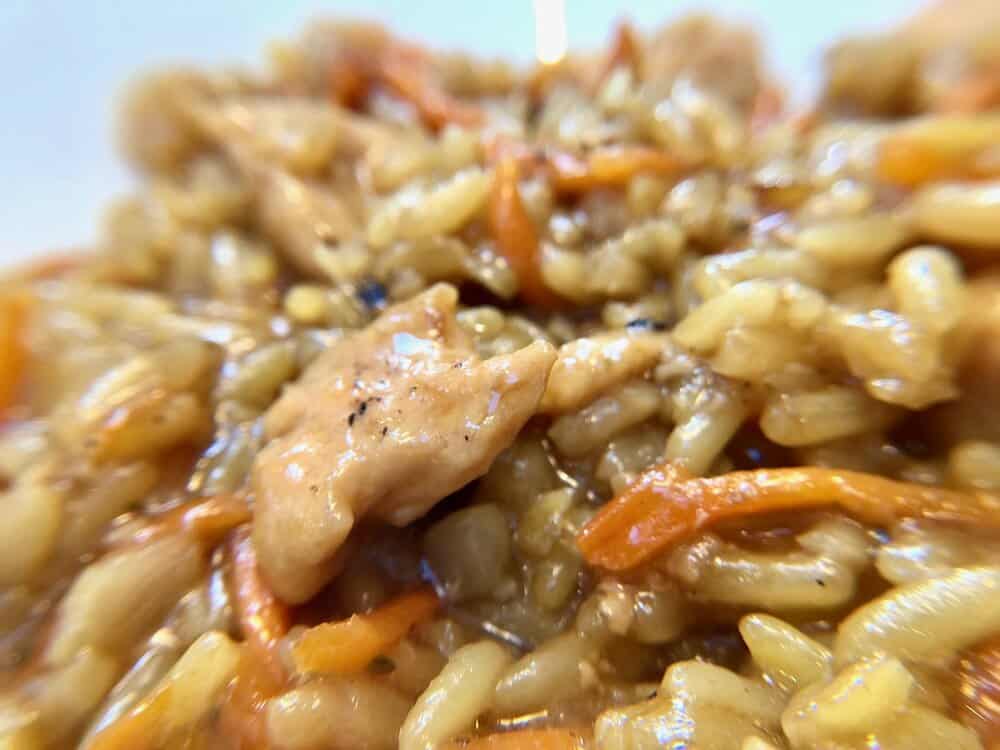 Close up of chicken teriyaki with rice