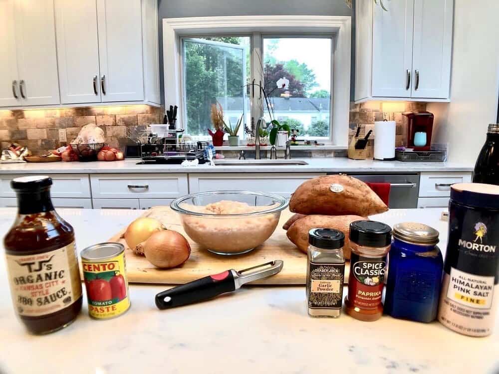 Ingredients lined up on a countertop