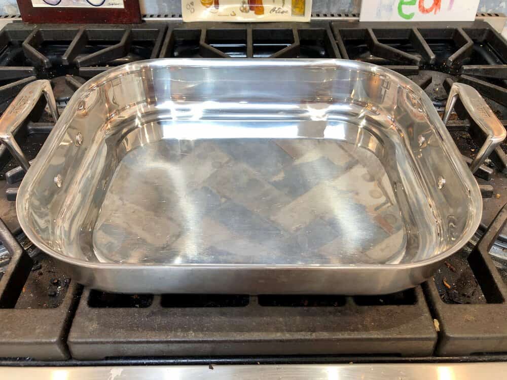 All-clad lasagne pan on a stovetop