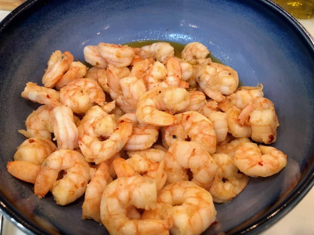Cooked shrimp in a bowl