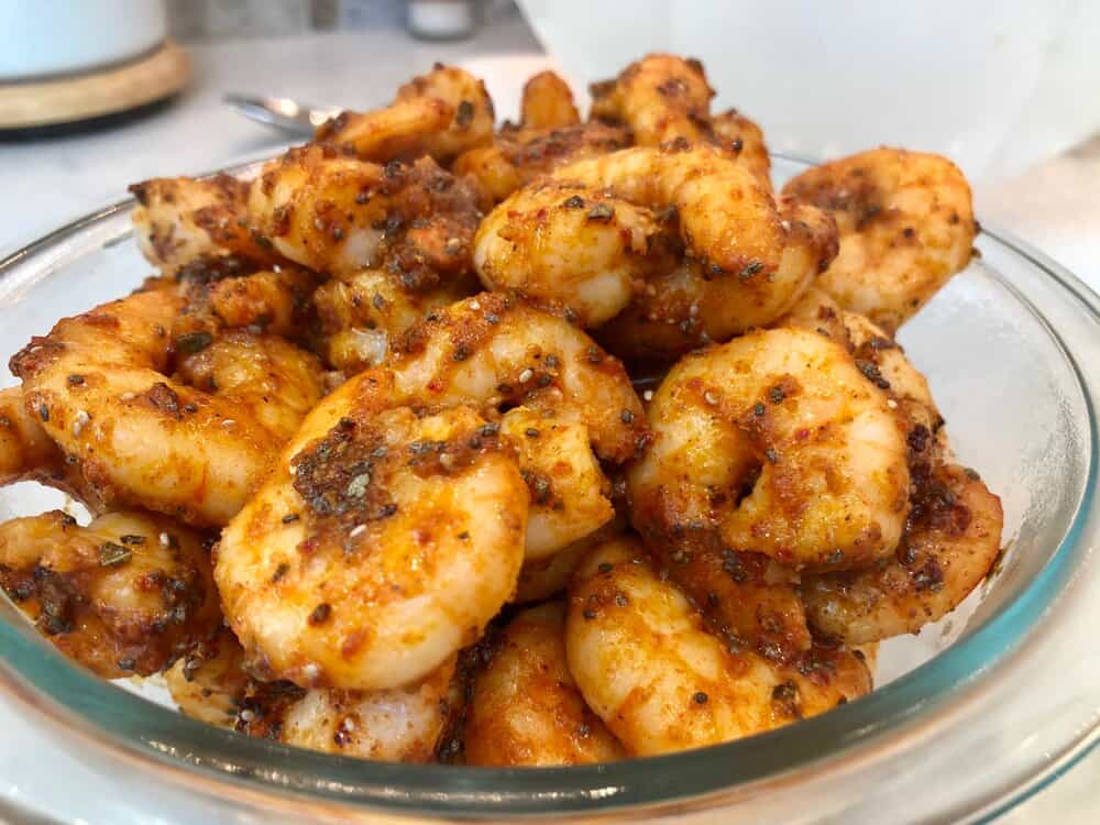 Cooked shrimp in a bowl