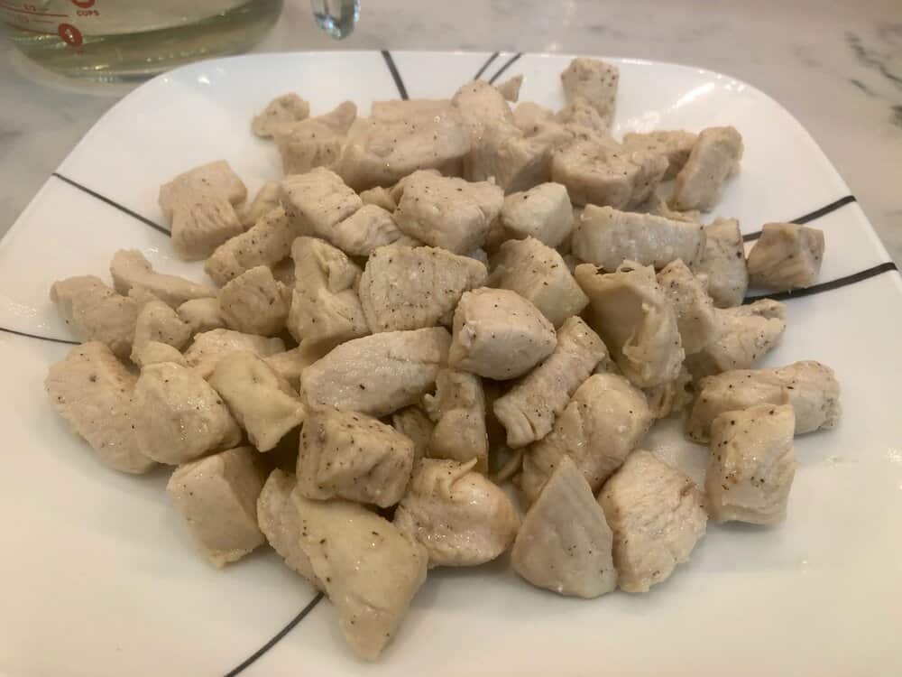 Cooked chicken bites on a plate