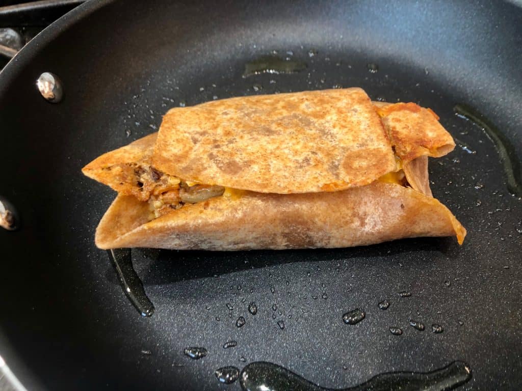 Toasted burrito in a pan