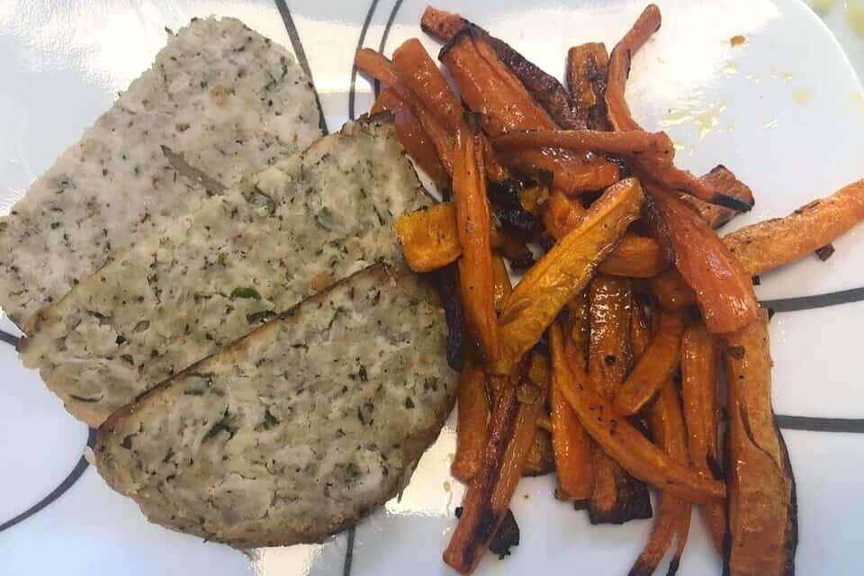 Chicken meatloaf with carrots on a plate