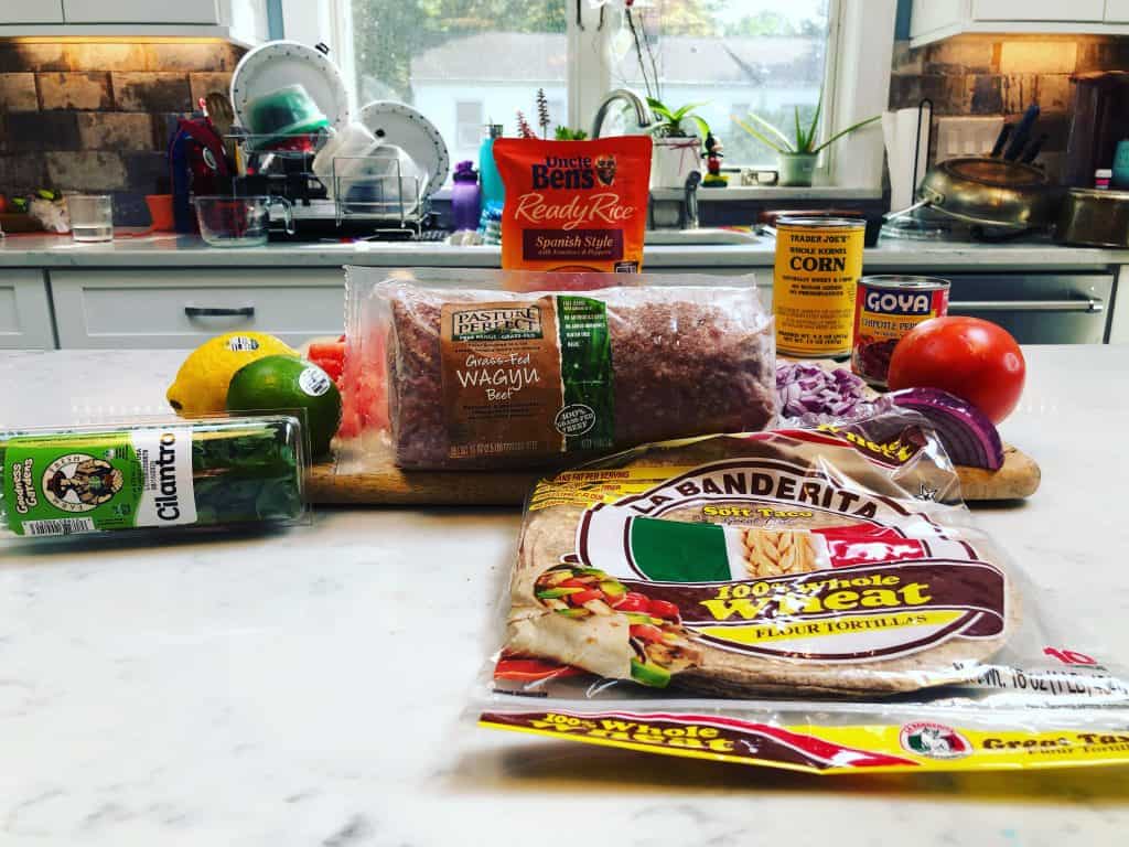 Ingredients for baked beef chimichangas