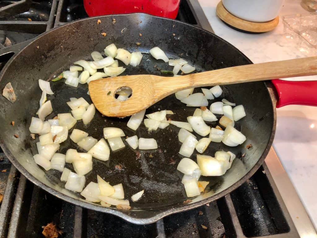 Onions cooking in a skillet