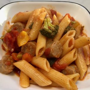 Pasta primavera with sausage