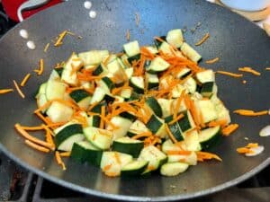 Cooked vegetables in a wok