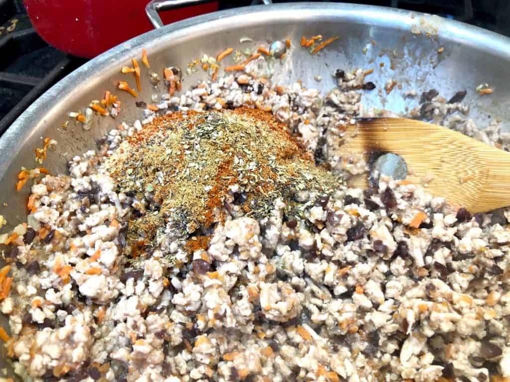 Taco seasoning added to ground turkey meat