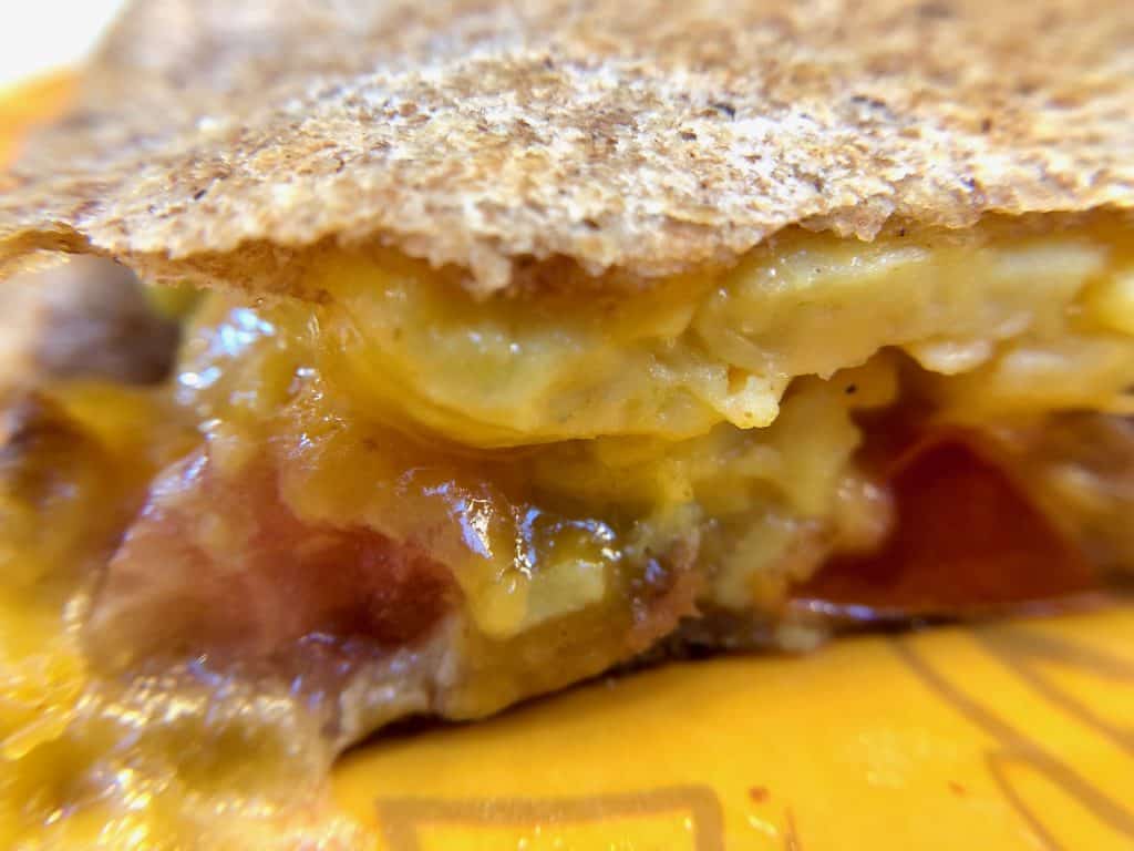 Close up of breakfast quesadilla