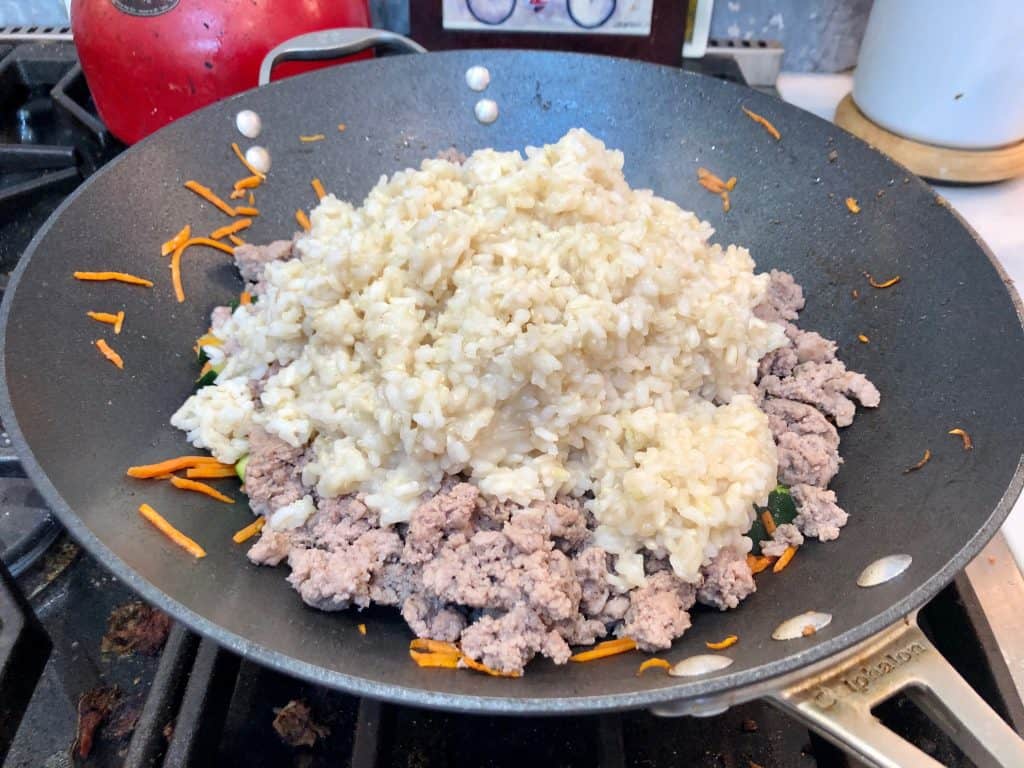 Rice added to stir fry