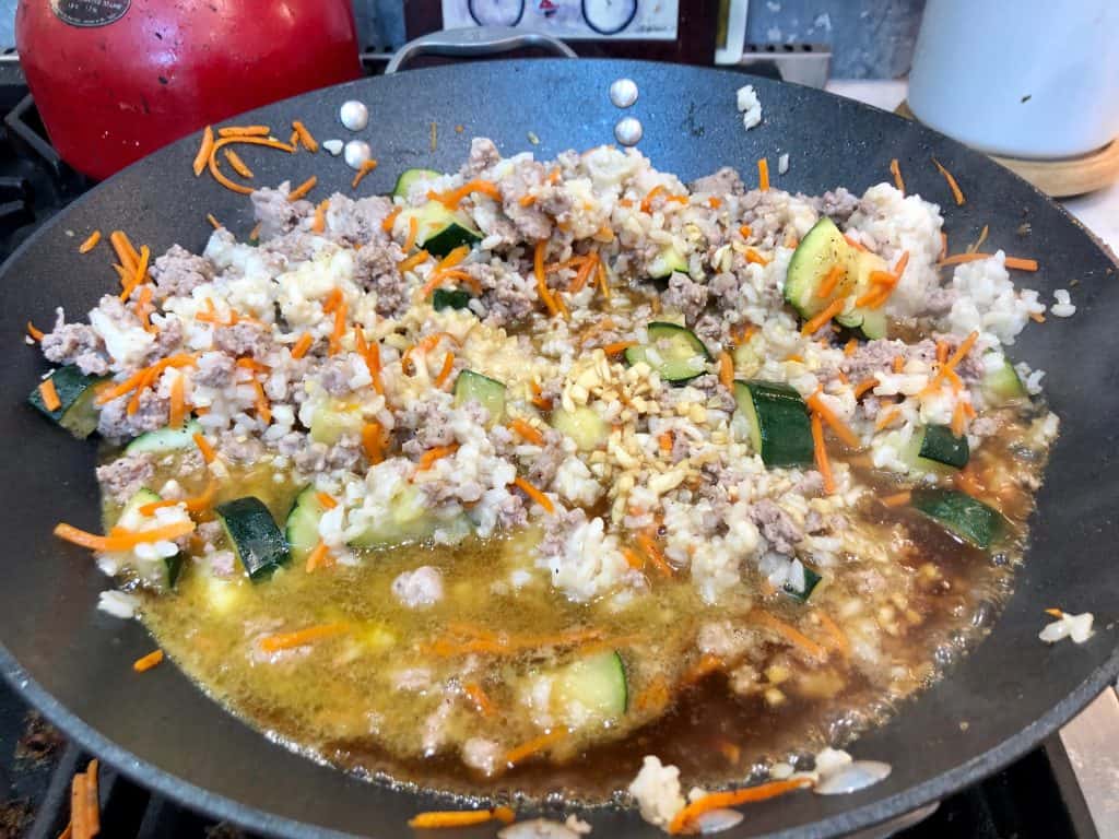 Stir fry sauce mixed with pork mixture
