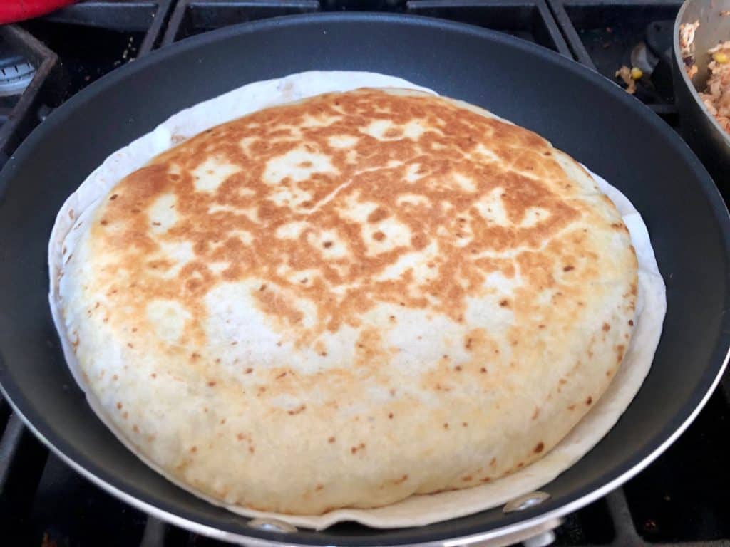 Chicken quesadilla in a pan
