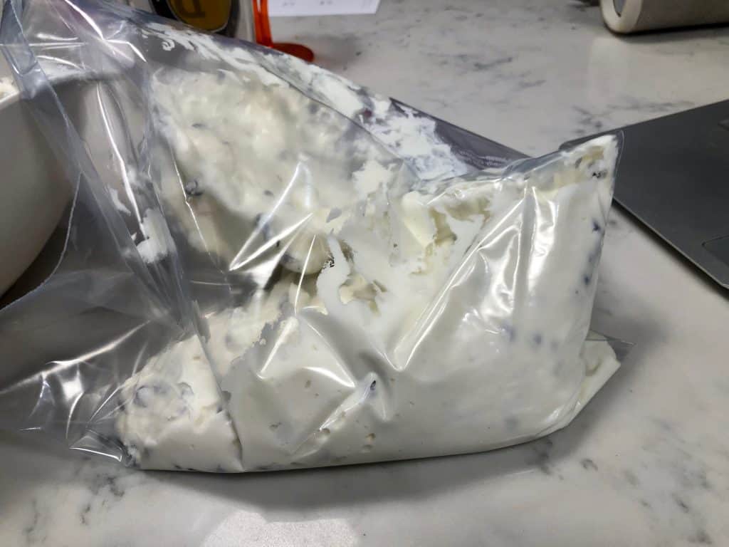 Cannoli cream in a plastic bag