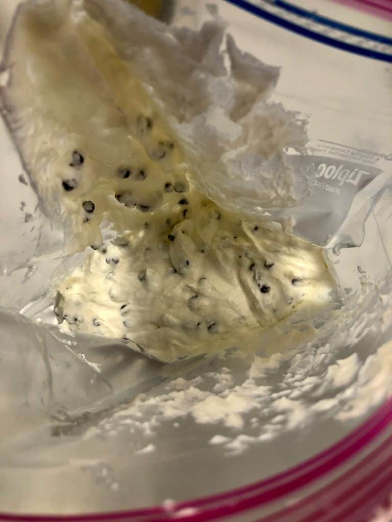 Cannoli cream in a plastic bag