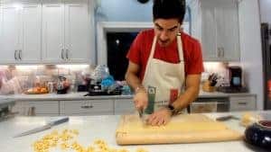 Cutting homemade pasta dough