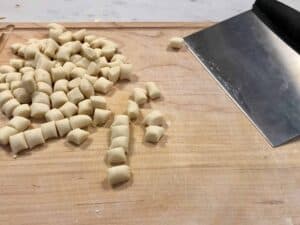 Pasta dough chopped up