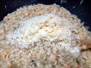 Cheese added to lobster risotto
