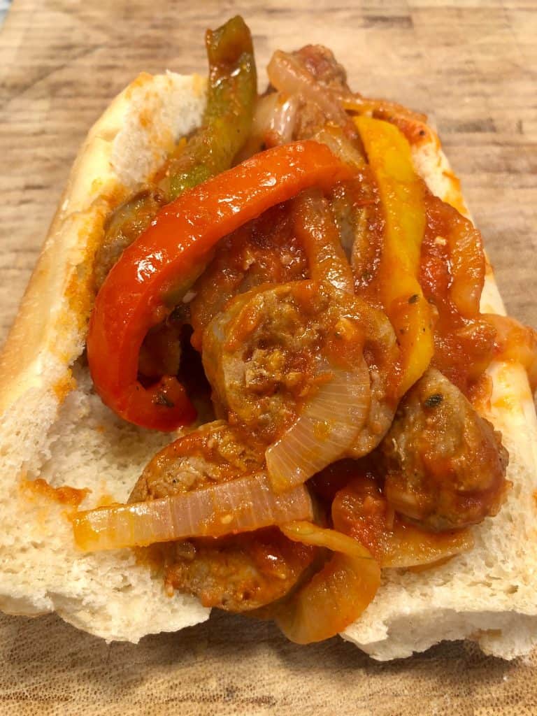 Sausage and peppers sandwich