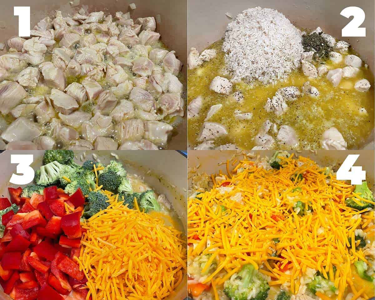 How to make one pot chicken and rice with vegetables.